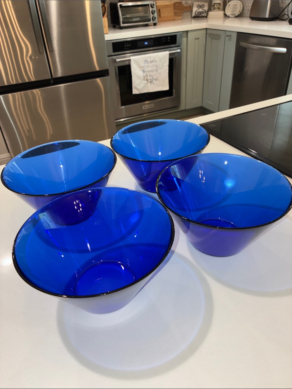 COBALT Blue (4) Vibrant, 8” Deep Glass Serving Bowls NWOT Beautiful Set of Four.